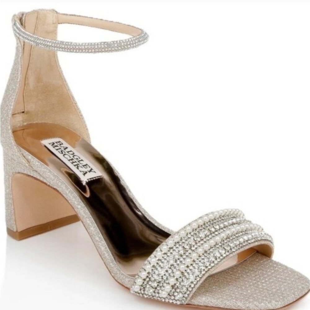 badgley mischka kameryn ankle strap heels sandals jeweled gold size 7